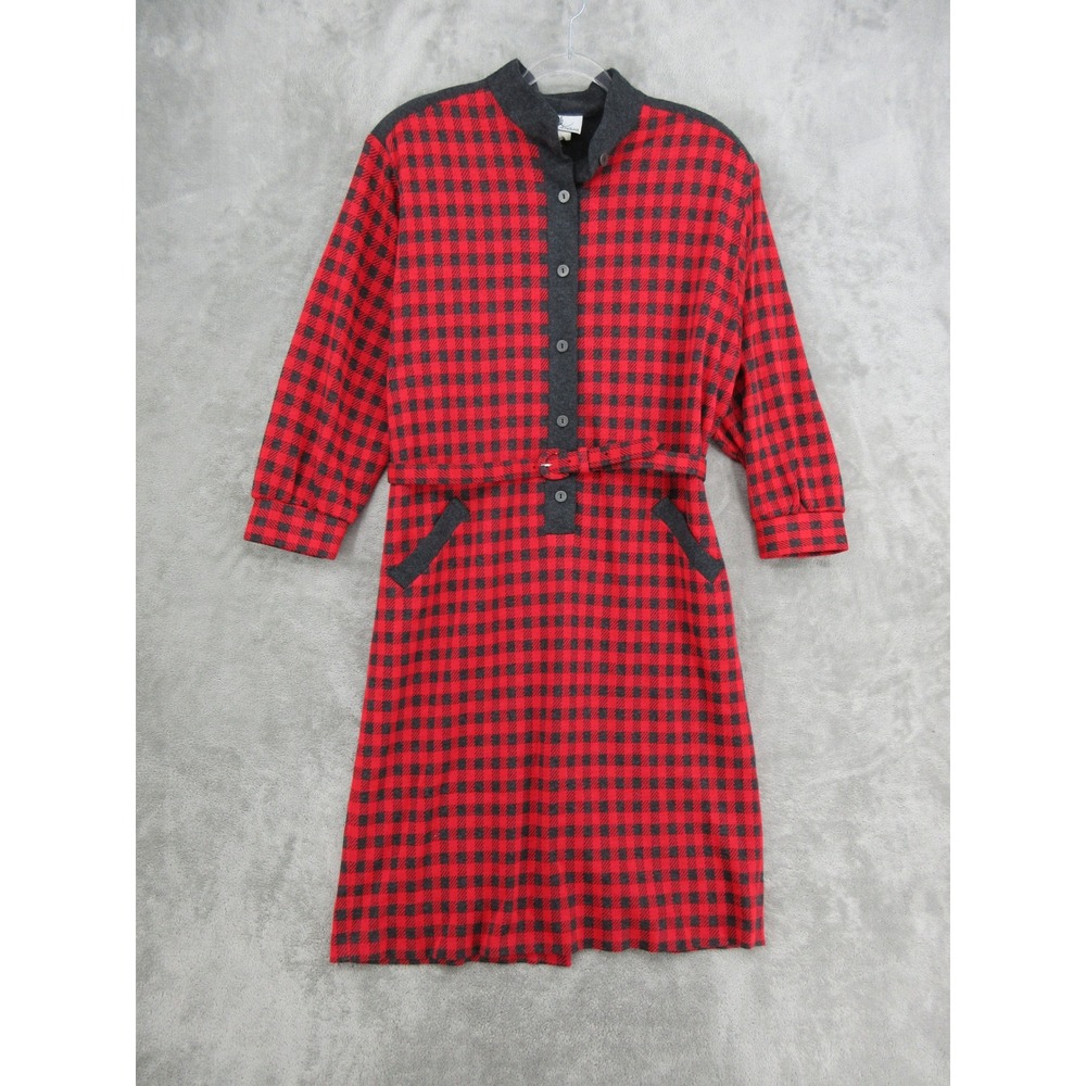 Willi of California Dress Women's Size 14 Red Gingham Buffalo Plaid Belted Retro